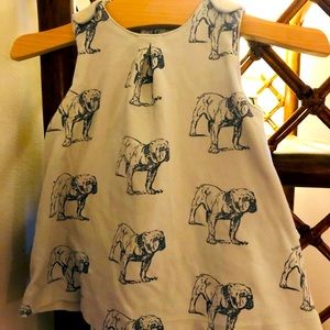 Kate Quinn 6-12 month bulldog button dress onesie.